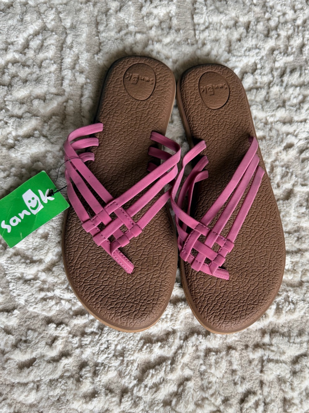 Sanuk Women's Brown Footbed Pink Strappy Slide Sandals